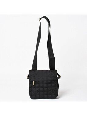 Chanel New Travel Line Messenger Bag Nylon Jacquard Leather Gold